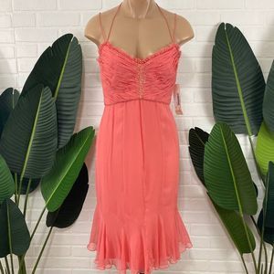 Badgley Mishka 100% Silk pink beaded midi dress